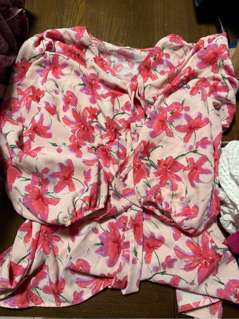 Pink Floral Tie-Front Blouse